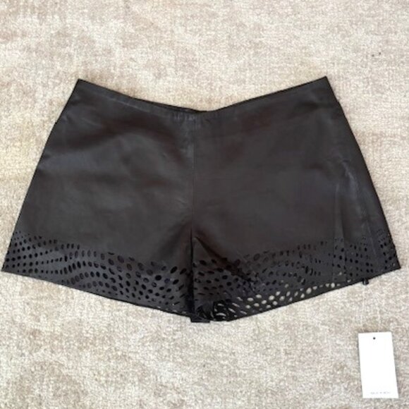 Pants - Faux Leather Shorts with Cut outs